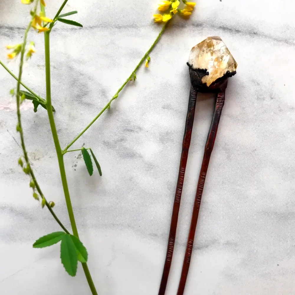 NWT Handcrafted Copper and Genuine Citrine Hair Stick - Picture 3 of 5